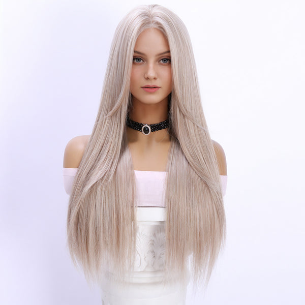 Smilco Blonde Straight Wig – 1.5*6CM  Small Lace Front, 28 Inch/SM025