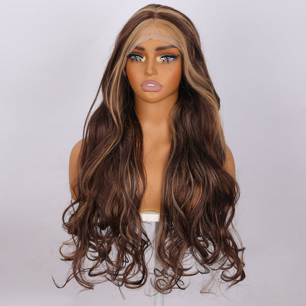 Smilco Brown Highlight 13x4 Large Lace Wig – Luxurious Loose Wavy Texture, 30 Inch| SM9606