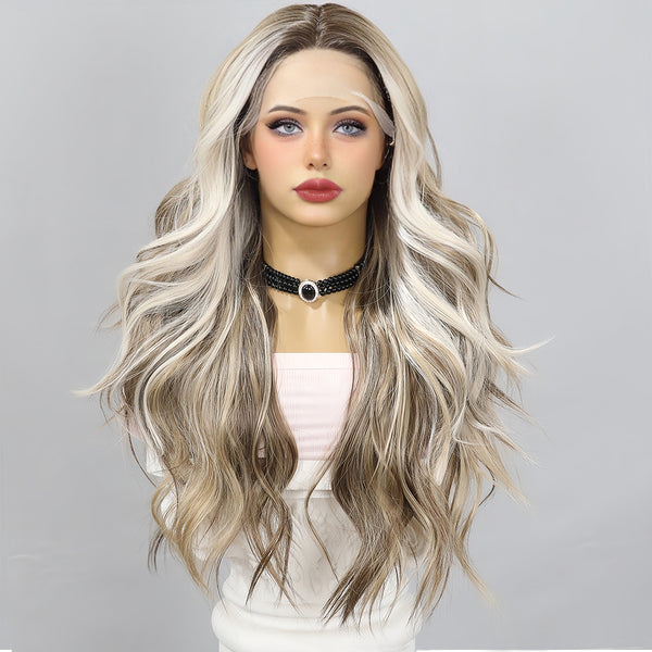 SMILCO | Ombre Brown Blonde  Highlight   | Body Wave | 24 inch  | Daily Style For Women Hair |T part Synthetic Lace Front Wigs [SM9134]