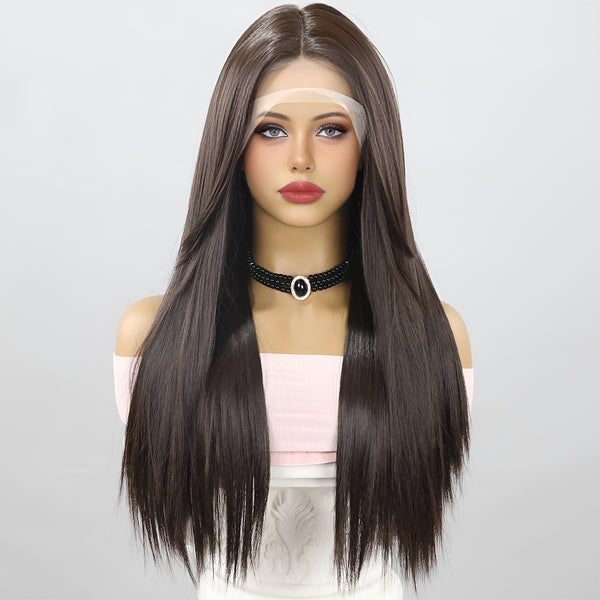 SMILCO/26 INCH Brown,Straight,T-Part 13X5X1 Lace Front,Synthetic Lace Front[SM9513]
