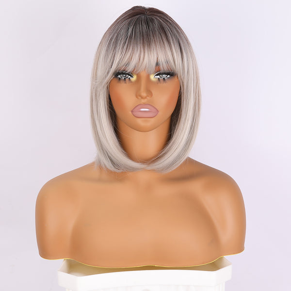 SMILCO/12-inch | Omber Blonde | Short Hair Straight Bob Wig with Bangs | SM163
