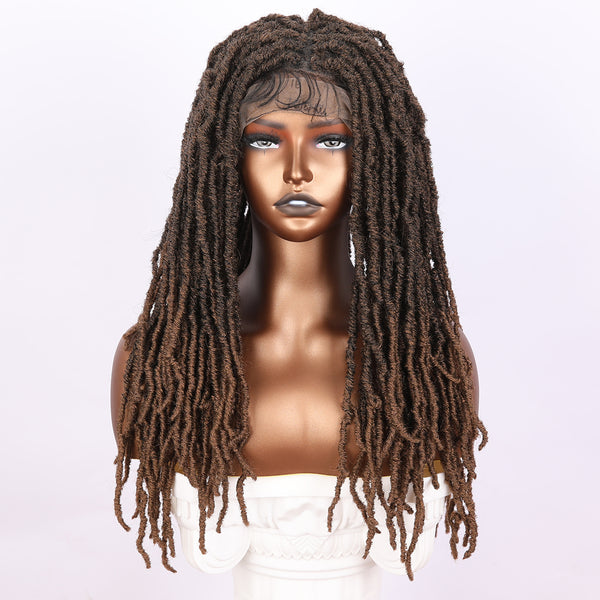 SMILCO /20-inch |Brown Dreadlocks, Earthworm Curly Hair,Synthetic Full Lace Front Wig| SM9615