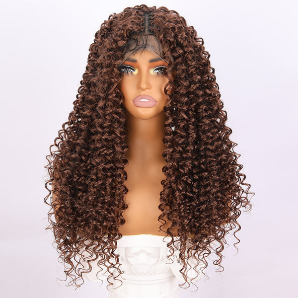 SMILCO /24-inch |Brown Small Curly Tube  Curly Hair,Synthetic Full Lace Front Wig| SM9620