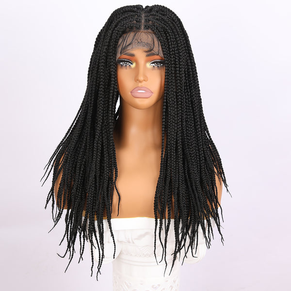 SMILCO /24-inch |Black  Three Strand Braid Wig  Full Lace,Synthetic Lace Front Wig| SM9623