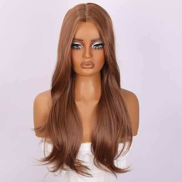 Smilco Brown Wavy Wig – 1.5*6CM  Small Lace Front, 26 Inch/SM009