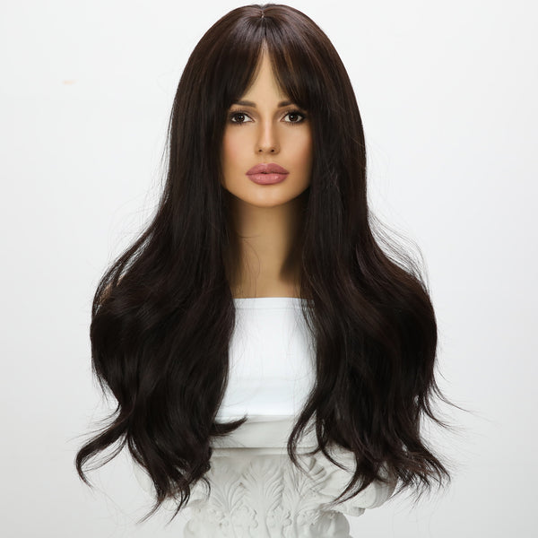 SMILCO/22inch Dark Brown Curly with Bangs/Synthetic Hair/SM7611