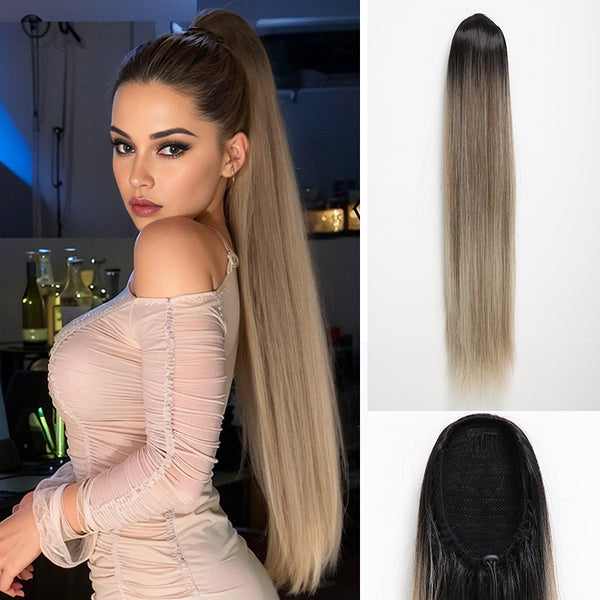 30-inch | Ombre Black Blonde Mixed Straight Ponytail | BP121 BP122 BP123 BP124 BP126