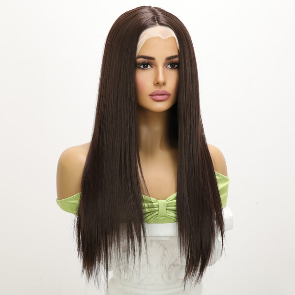 SMILCO/22Inch Brown Straight Hair T-Part Synthetic Hair/SM9882