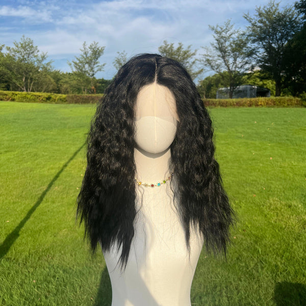 20-inch |1B Black Curly  hair Straight Afro T part  Lace Front Wigs | SM9172