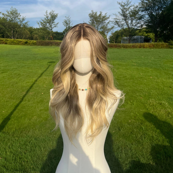 SMILCO/Brown Blonde Highlights Hair  | Body Wave  | 22 inch  |Daily Style For Women Hair |T part Synthetic Lace Front Wigs [SM9039]
