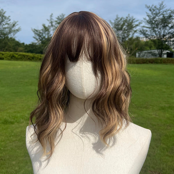 SMILCO/14-Inch |Brown Highlight  | Curly Hair With Hair Bangs |SM210-7