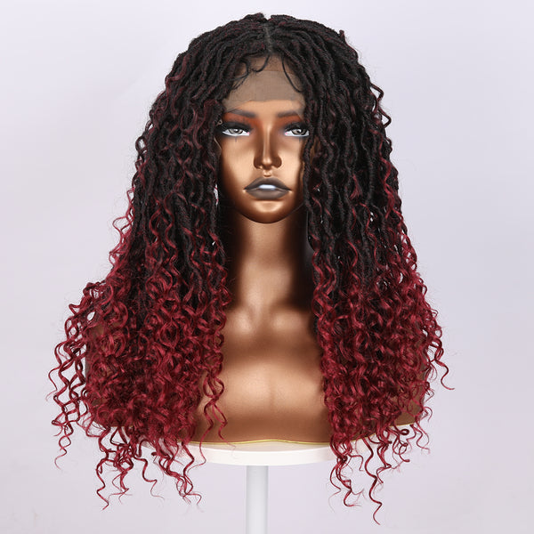 SMILCO /24-inch |Black And Red Gradient Dreadlocks, Earthworm Curly Hair,Synthetic Full  Lace Front Wig| SM9613