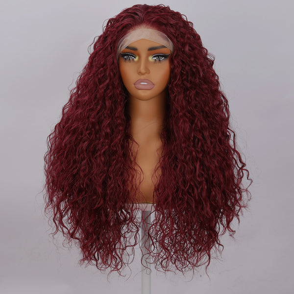 Smilco/30 Inches | Red | Daily Style | Curly  Hair without Bangs| Synthetic Lace Front | 13*4 Lace Front | SM9610