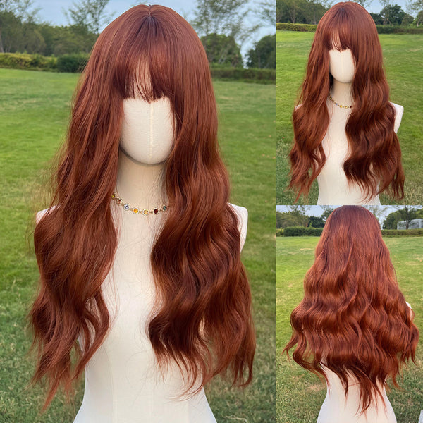 26-inch | Ombre Orange Red Loose Wave with Bangs | SM6154