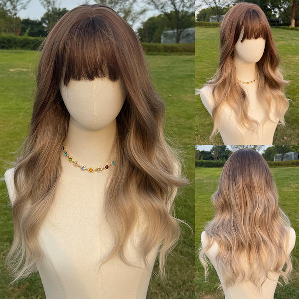 22-inch | Ombre Grey Gold Loose Wave with Bangs | SM303