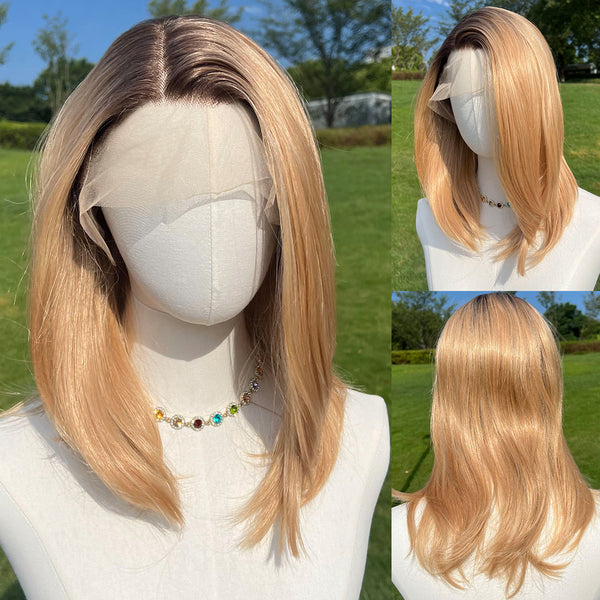 14-inch |Ombre Blonde Wave  Short hair T part  Lace Front Wigs | SM9242