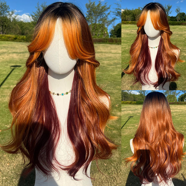 Smilco 22-inch | Orange Ginger Hightlight Omber   Body Wave Middle parted bangs  | SM376