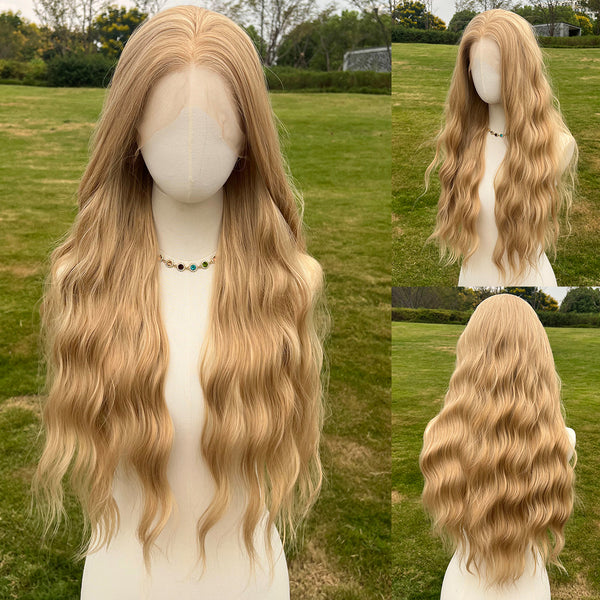 SMILCO/26Inch Golden 13×4 Lace Front/Curly Long Hair/Free Part Synthetic Wig/Wigs For Halloween/SM9828