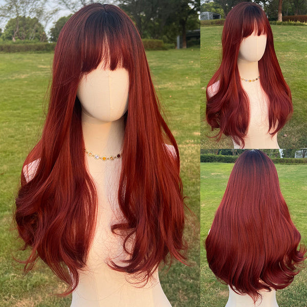 24-inch | Wine Loose Wave with Bangs | SM368