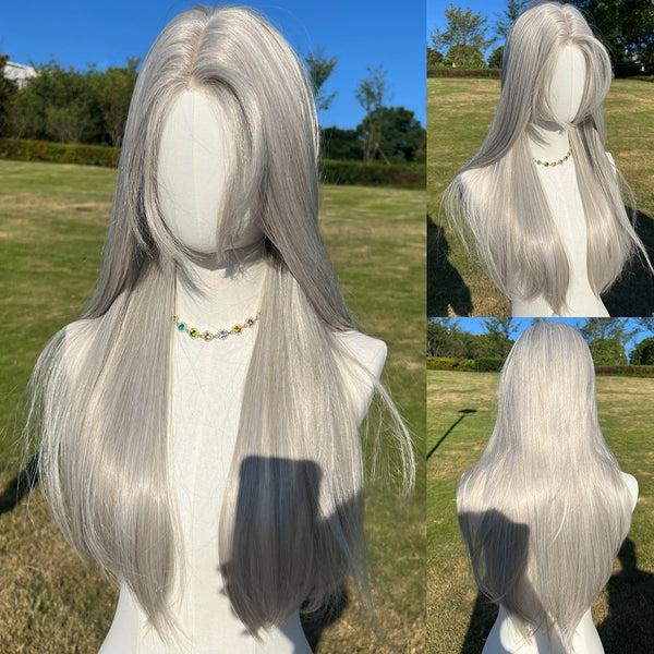 Smilco Futura  Silver  Straight Wig – 1.5*6CM  Small Lace Front, 28 Inch/SM014