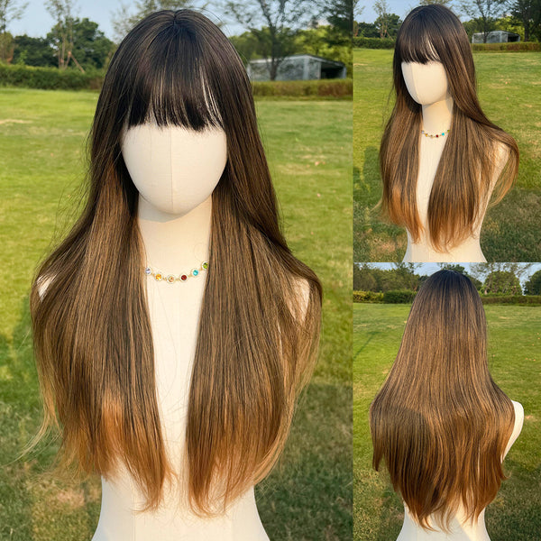 24-inch | Ombre Brown Straight with Bangs | SM5067