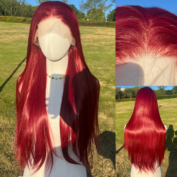 Smilco 99J Red  13x4  Lace Front Wig with Natura Hairline– Straight, 28 Inch/Wigs For Halloween| SM9821