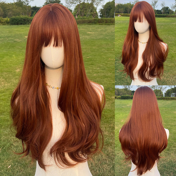 26-inch |  Red Brown Loose Wave with Bangs | SM8011