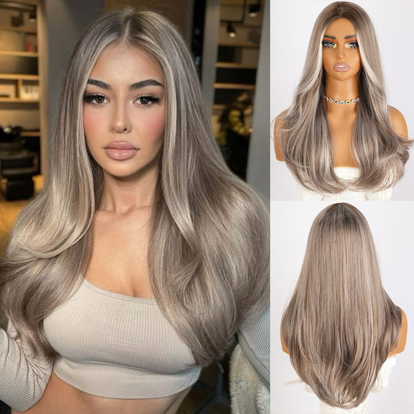 SMILCO/22Inch Highlight Brown Platinum  Synthetic Wig/Wigs For Halloween/Long Curly Hair/SM384