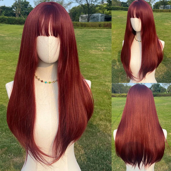 SMILCO/24 Inches | Red | Straight with Bangs | SM366