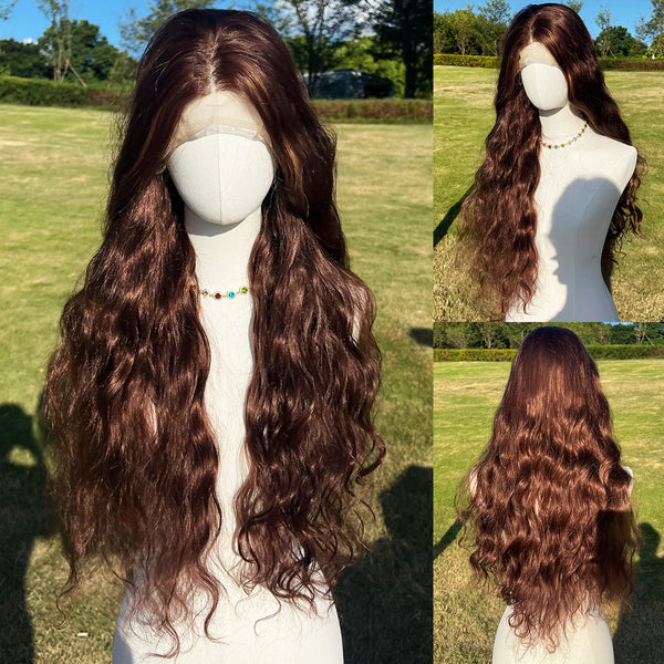 Smilco Brown Highlight 13x4 Large Lace Wig – Luxurious Wavy Texture, 32 Inch| SM9605