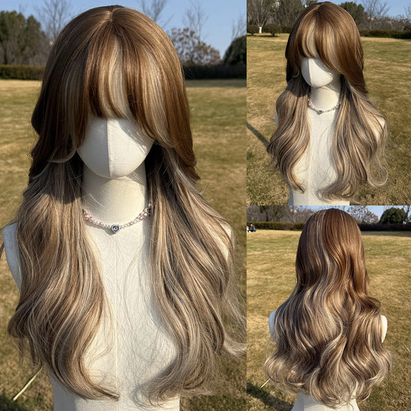 SMILCO/26-inch Brown With Sliver Highlight Long Curly Synthetic Wig/SM407